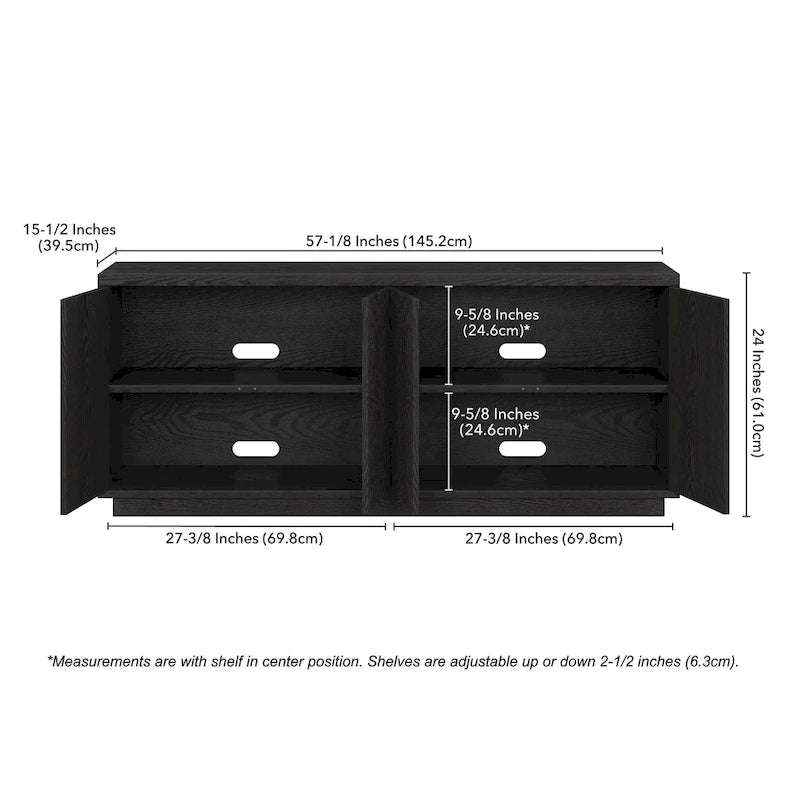 Rectangular TV Stand with Cabinet Doors – White / Black Grain / Alder White, Fits up to 65" TV