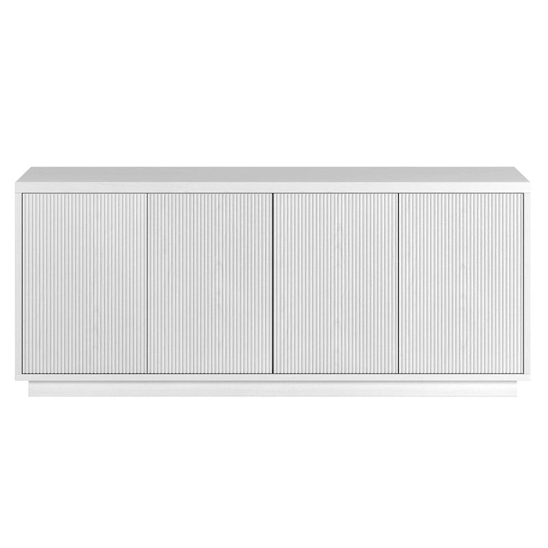 Rectangular TV Stand with Cabinet Doors – White / Black Grain / Alder White, Fits up to 65" TV