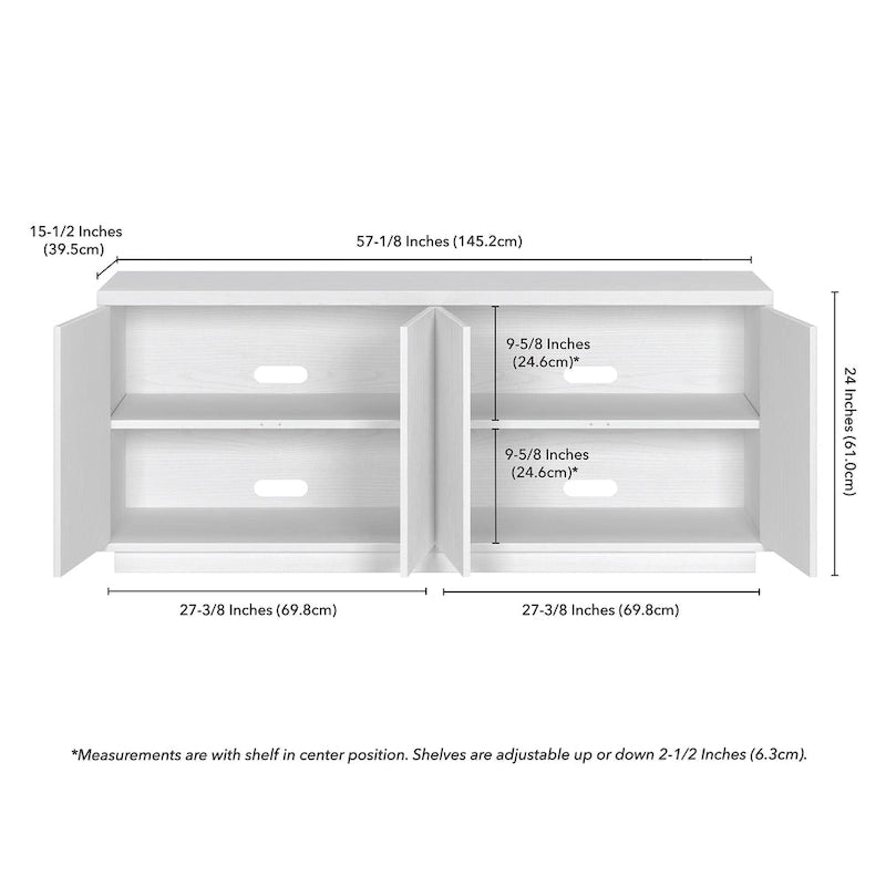 Rectangular TV Stand with Cabinet Doors – White / Black Grain / Alder White, Fits up to 65" TV