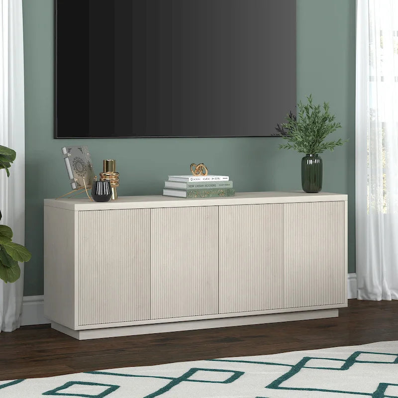 Rectangular TV Stand with Cabinet Doors – White / Black Grain / Alder White, Fits up to 65" TV