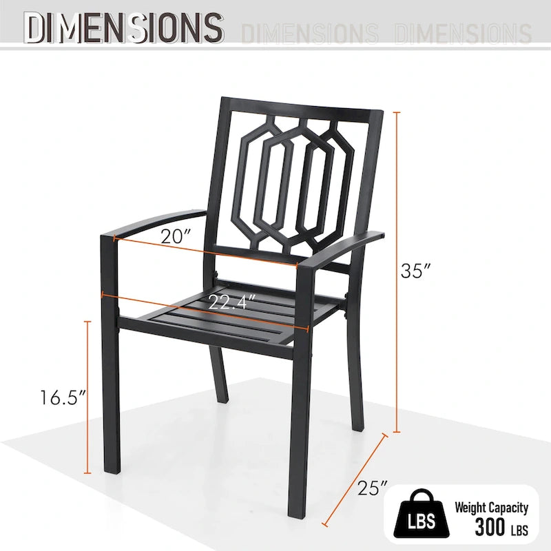 MAISON ARTS Patio Dining Set 7 Piece Metal Rectangle Patio Table with 2.6  Umbrella Hole and 6 Metal Dining Chairs, Black