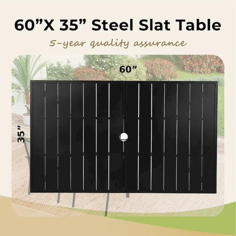 MAISON ARTS Patio Dining Set 7 Piece Metal Rectangle Patio Table with 2.6  Umbrella Hole and 6 Metal Dining Chairs, Black