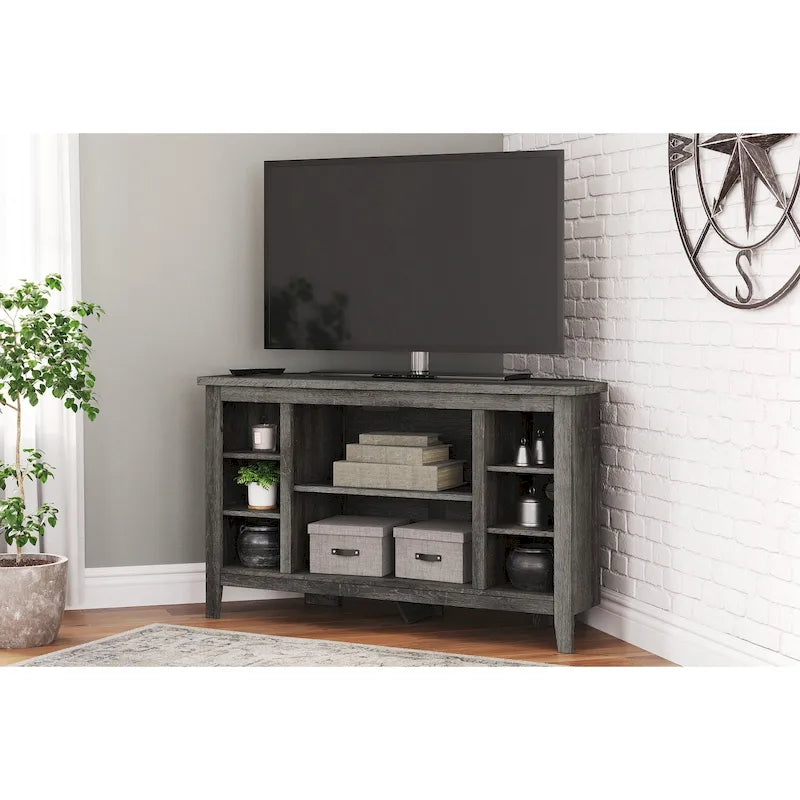 Corner TV Stand with Adjustable Shelf – Grey / Brown / Antique White, 48"