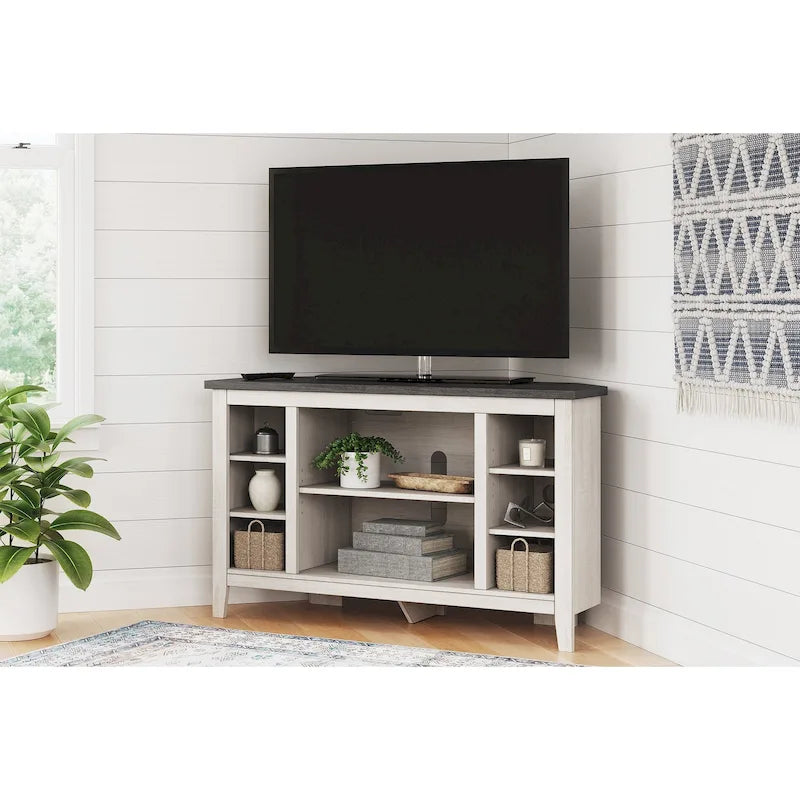 Corner TV Stand with Adjustable Shelf – Grey / Brown / Antique White, 48"