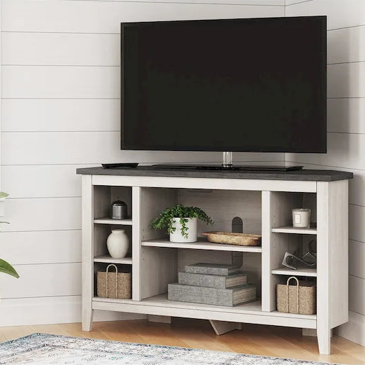 Corner TV Stand with Adjustable Shelf – Grey / Brown / Antique White, 48"