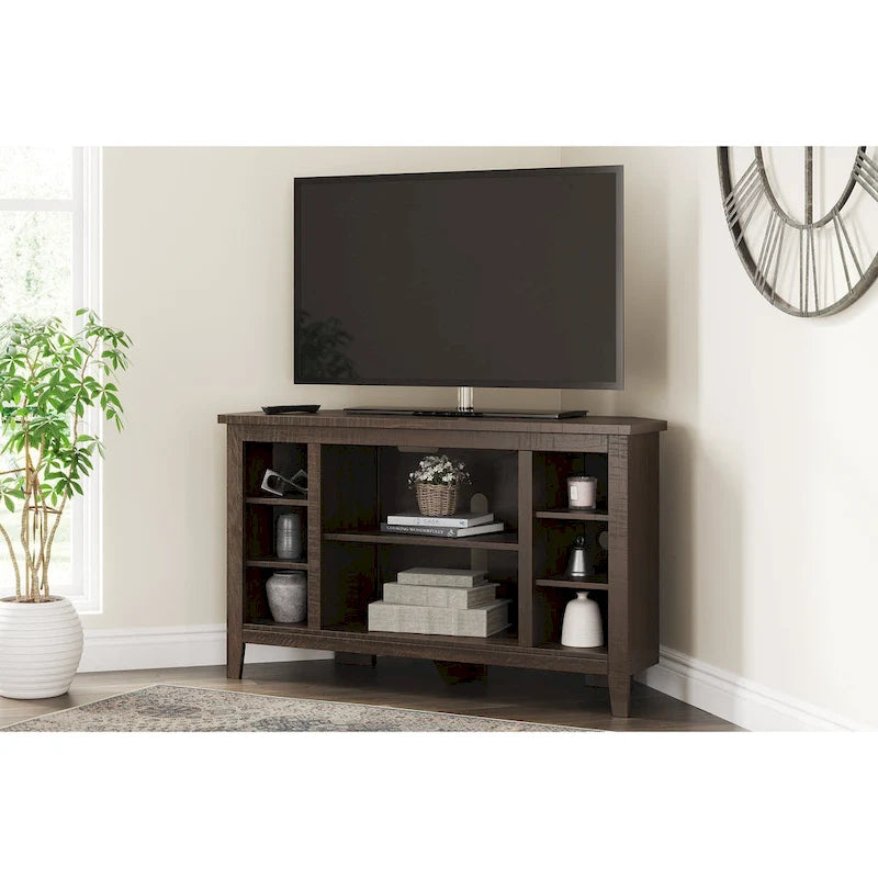 Corner TV Stand with Adjustable Shelf – Grey / Brown / Antique White, 48"