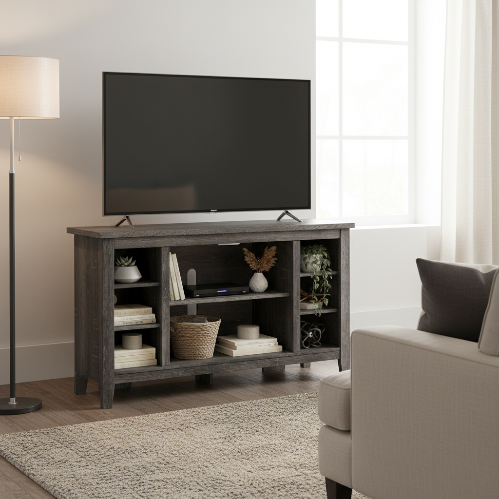 Corner TV Stand with Adjustable Shelf – Grey / Brown / Antique White, 48"