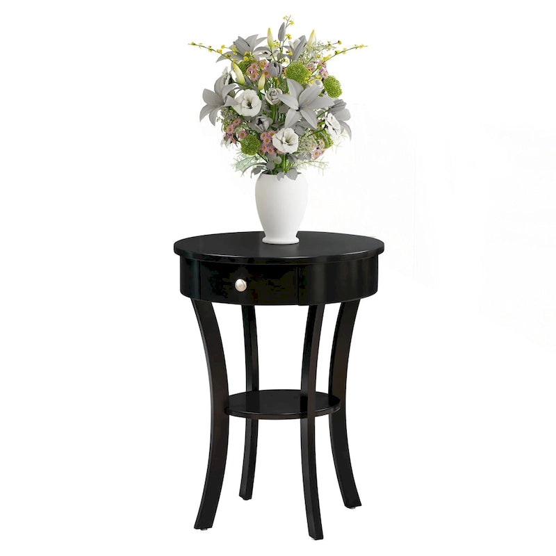1-Drawer End Table with Shelf – Black / Espresso / White / Chestnut / Dark Grey / Natural / Driftwood / Cherry / Mahogany