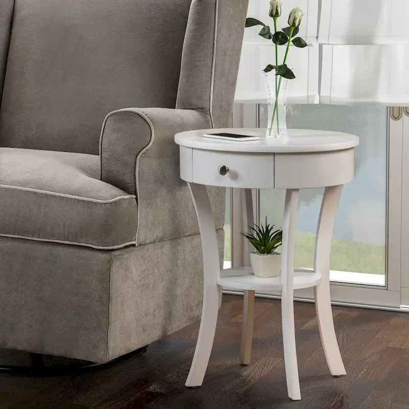 1-Drawer End Table with Shelf – Black / Espresso / White / Chestnut / Dark Grey / Natural / Driftwood / Cherry / Mahogany