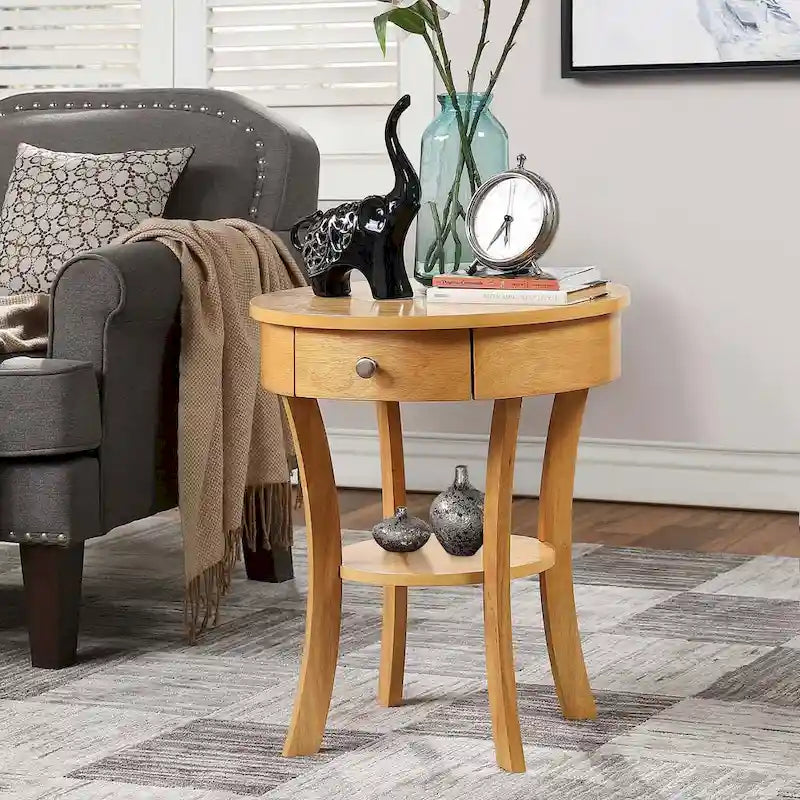 1-Drawer End Table with Shelf – Black / Espresso / White / Chestnut / Dark Grey / Natural / Driftwood / Cherry / Mahogany