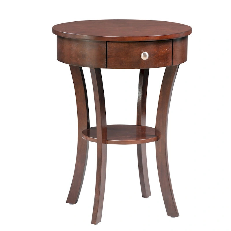 1-Drawer End Table with Shelf – Black / Espresso / White / Chestnut / Dark Grey / Natural / Driftwood / Cherry / Mahogany