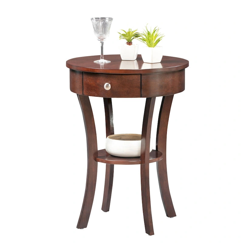 1-Drawer End Table with Shelf – Black / Espresso / White / Chestnut / Dark Grey / Natural / Driftwood / Cherry / Mahogany