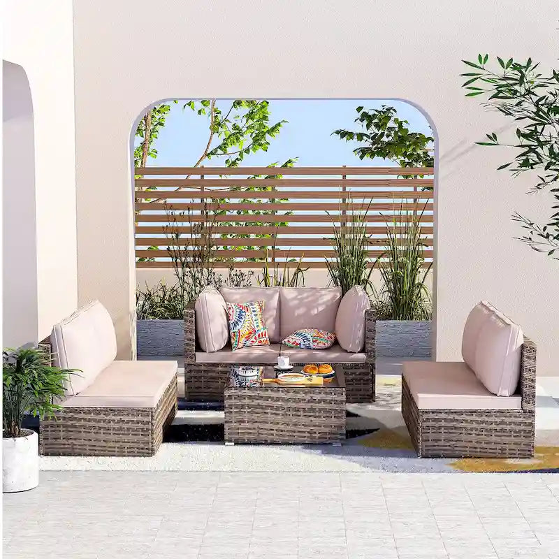 Outdoor Wicker 7-Piece Conversation Sofa Set with Cushions