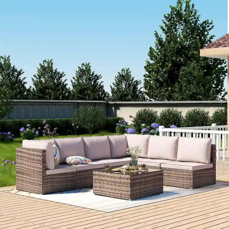 Outdoor Wicker 7-Piece Conversation Sofa Set with Cushions