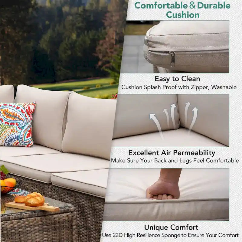 Outdoor Wicker 7-Piece Conversation Sofa Set with Cushions