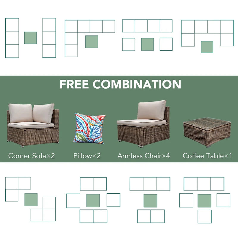 Outdoor Wicker 7-Piece Conversation Sofa Set with Cushions