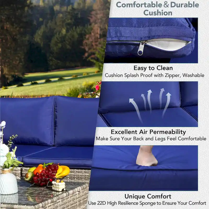 Outdoor Wicker 7-Piece Conversation Sofa Set with Cushions