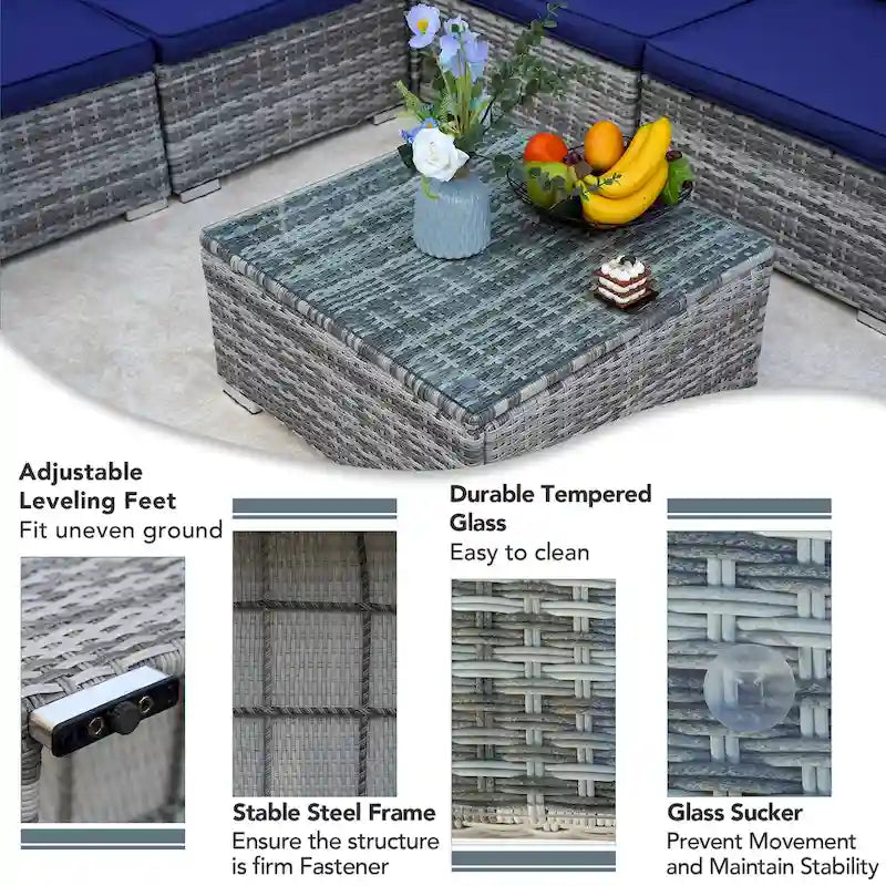 Outdoor Wicker 7-Piece Conversation Sofa Set with Cushions