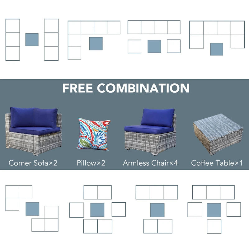 Outdoor Wicker 7-Piece Conversation Sofa Set with Cushions