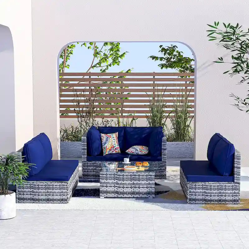 Outdoor Wicker 7-Piece Conversation Sofa Set with Cushions