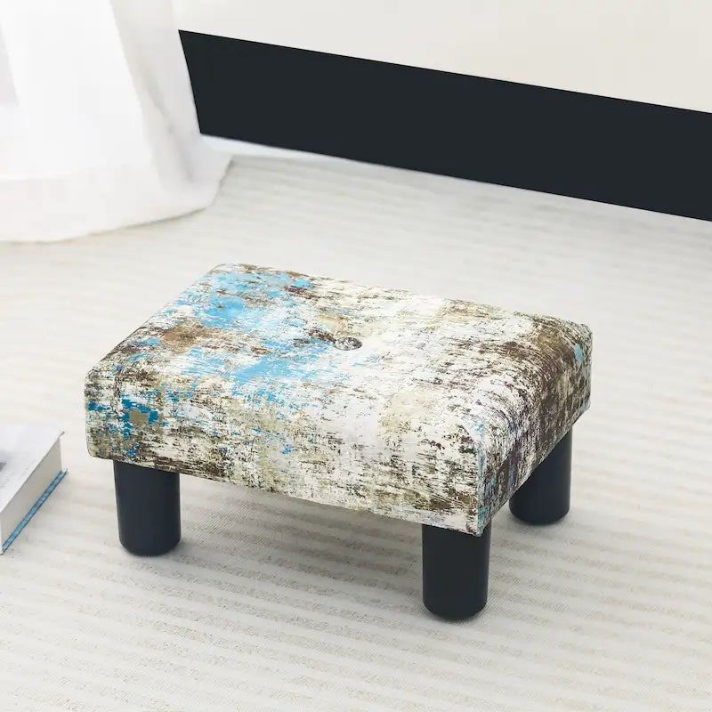 Velvet Tufted Foot Stool Ottoman – Blue / Dark Green / Paintings, Single