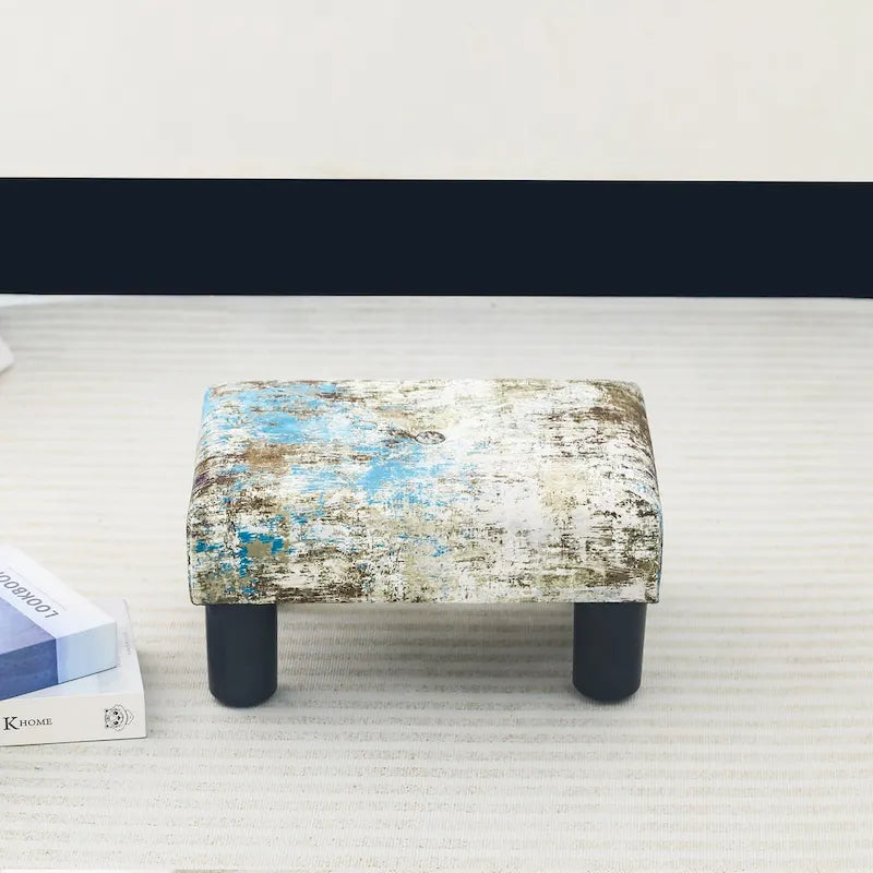 Velvet Tufted Foot Stool Ottoman – Blue / Dark Green / Paintings, Single