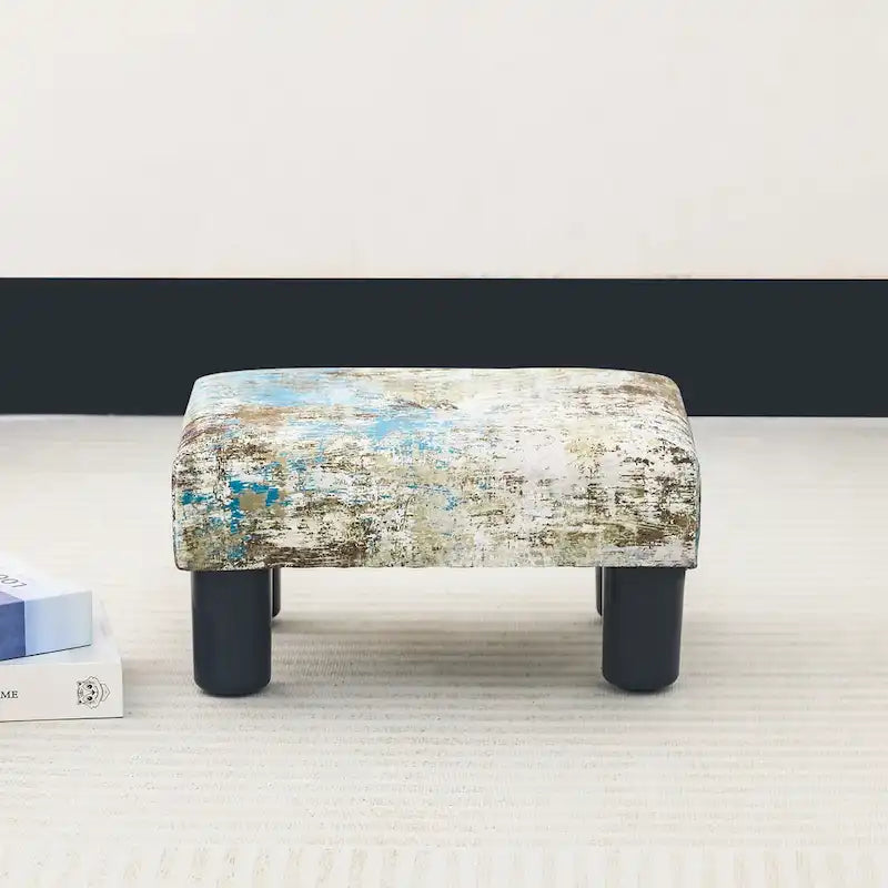 Velvet Tufted Foot Stool Ottoman – Blue / Dark Green / Paintings, Single