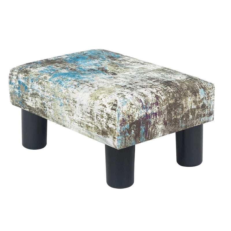 Velvet Tufted Foot Stool Ottoman – Blue / Dark Green / Paintings, Single