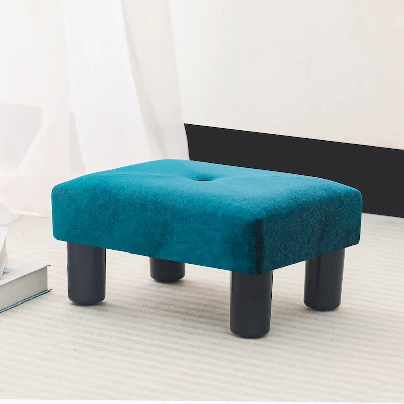 Velvet Tufted Foot Stool Ottoman – Blue / Dark Green / Paintings, Single