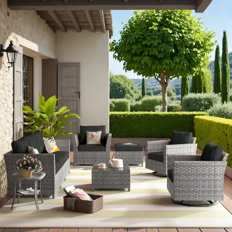 HOOOWOOO 9-piece Handwoven Wicker Patio Sectional Set with Swivel Rocking Chair
