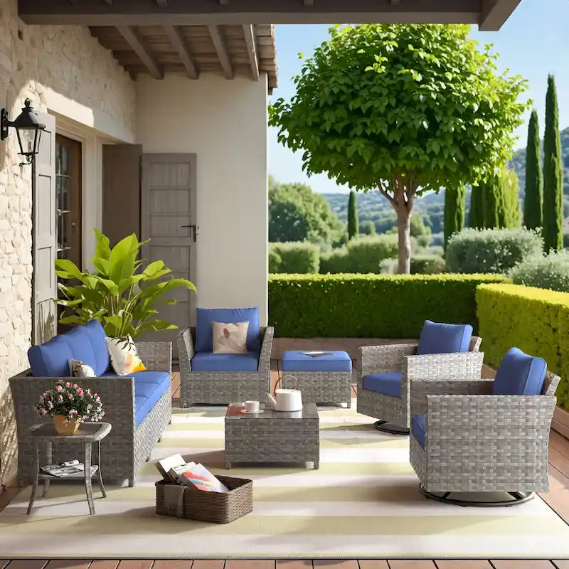 HOOOWOOO 9-piece Handwoven Wicker Patio Sectional Set with Swivel Rocking Chair