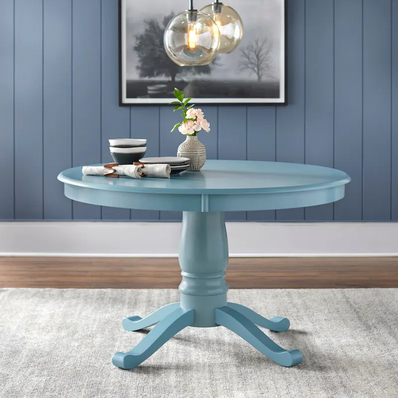 Round Dining Table with Rubberwood Base – Black / Antique Blue / White