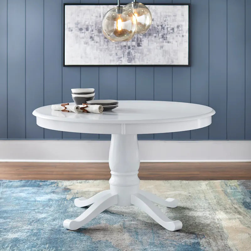 Round Dining Table with Rubberwood Base – Black / Antique Blue / White
