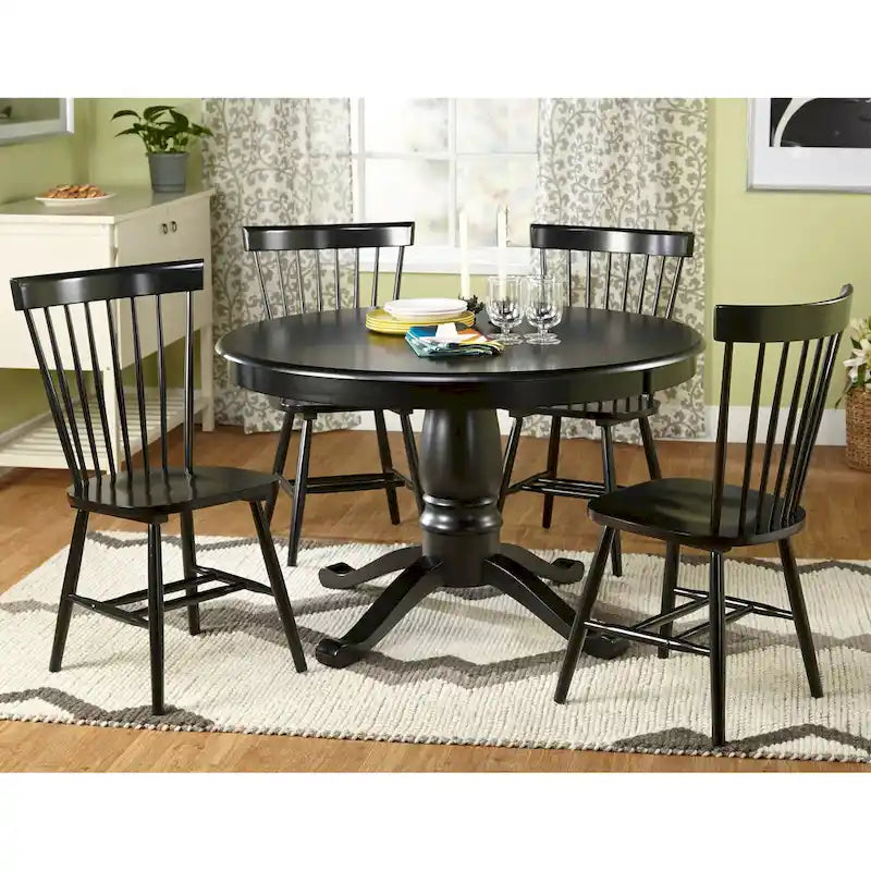 Round Dining Table with Rubberwood Base – Black / Antique Blue / White