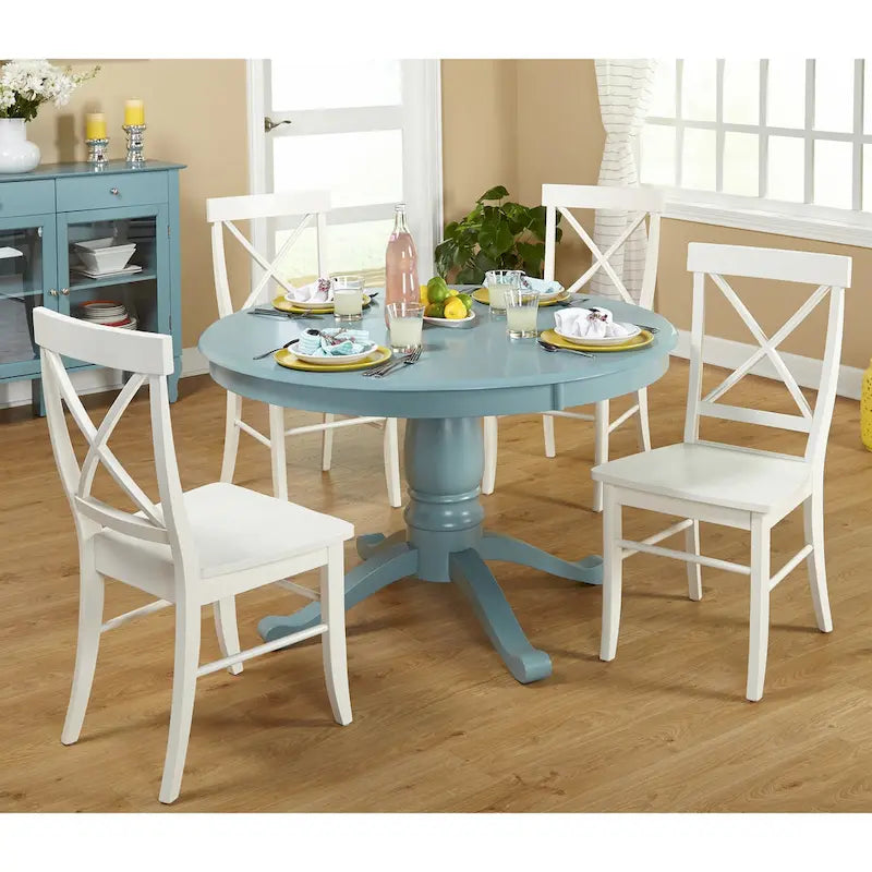 Round Dining Table with Rubberwood Base – Black / Antique Blue / White