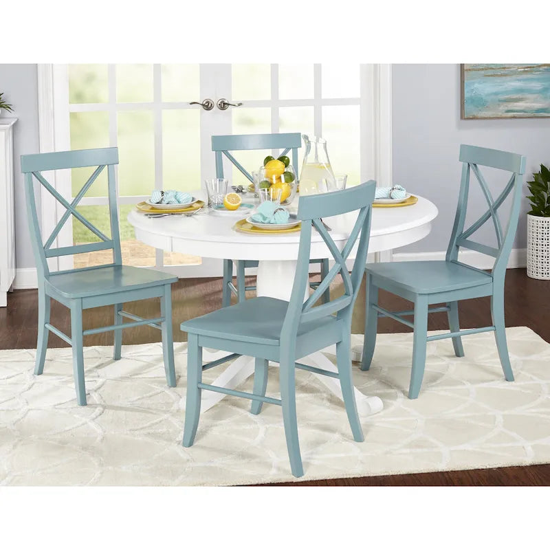 Round Dining Table with Rubberwood Base – Black / Antique Blue / White