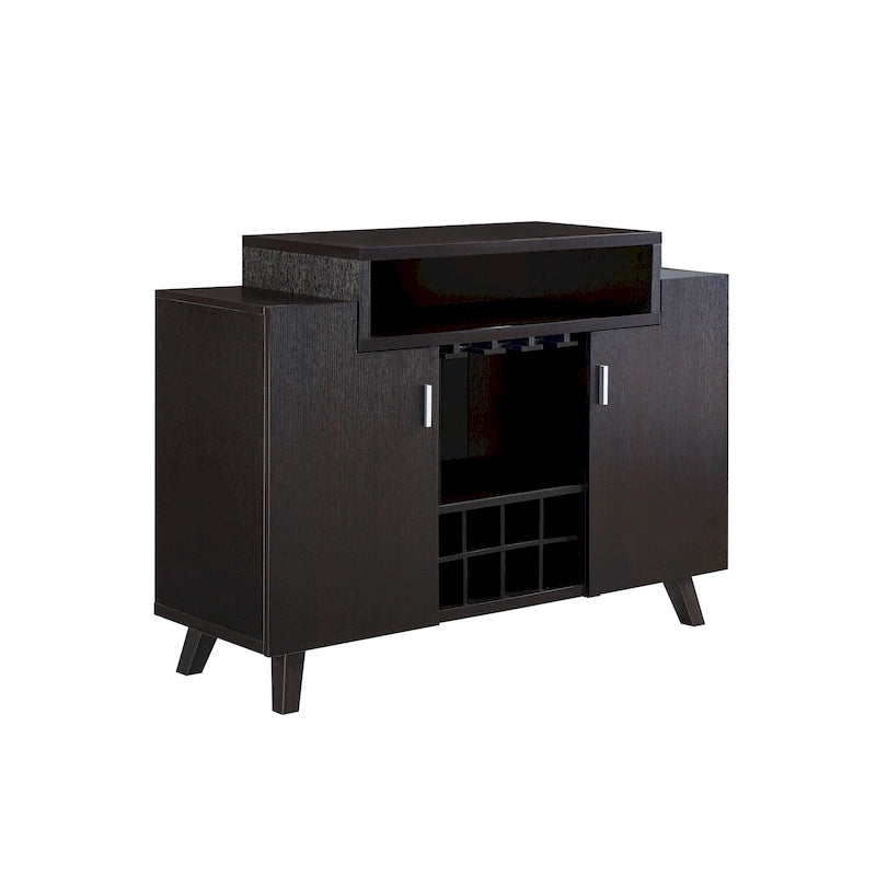 Wine Cabinet Buffet with 8-Bottle Rack and Stemware Storage – Black / Cappuccino