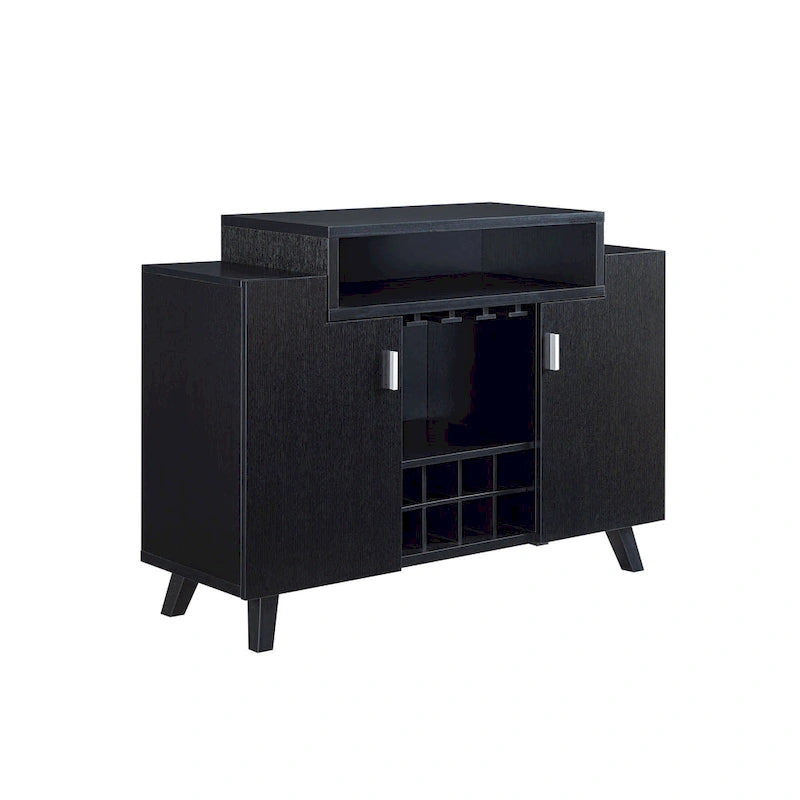 Wine Cabinet Buffet with 8-Bottle Rack and Stemware Storage – Black / Cappuccino