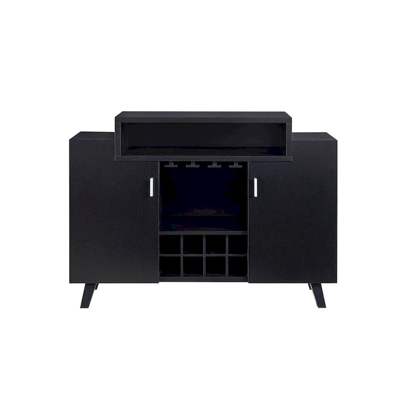 Wine Cabinet Buffet with 8-Bottle Rack and Stemware Storage – Black / Cappuccino