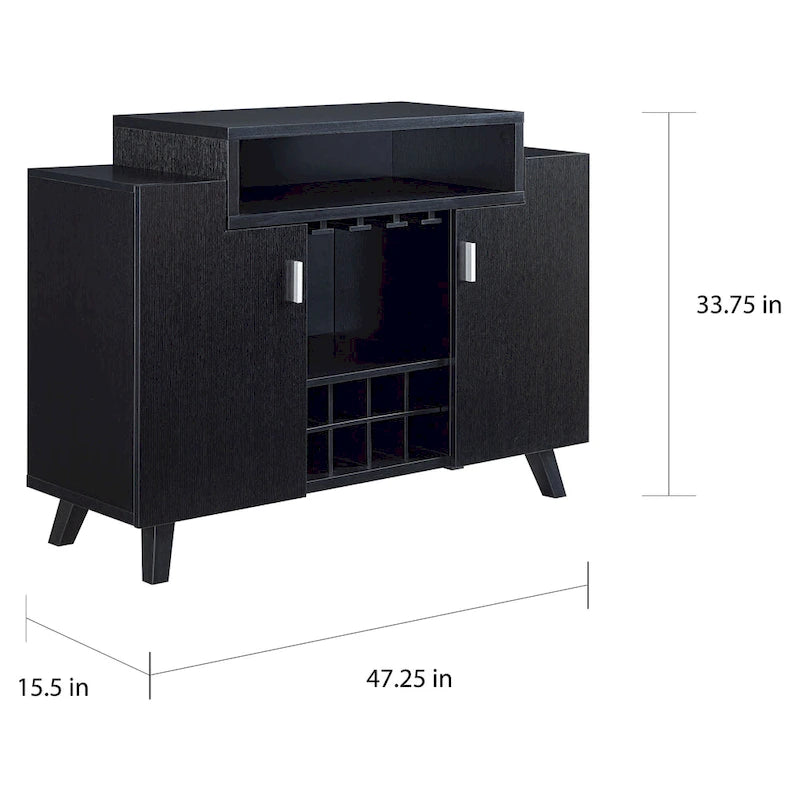 Wine Cabinet Buffet with 8-Bottle Rack and Stemware Storage – Black / Cappuccino