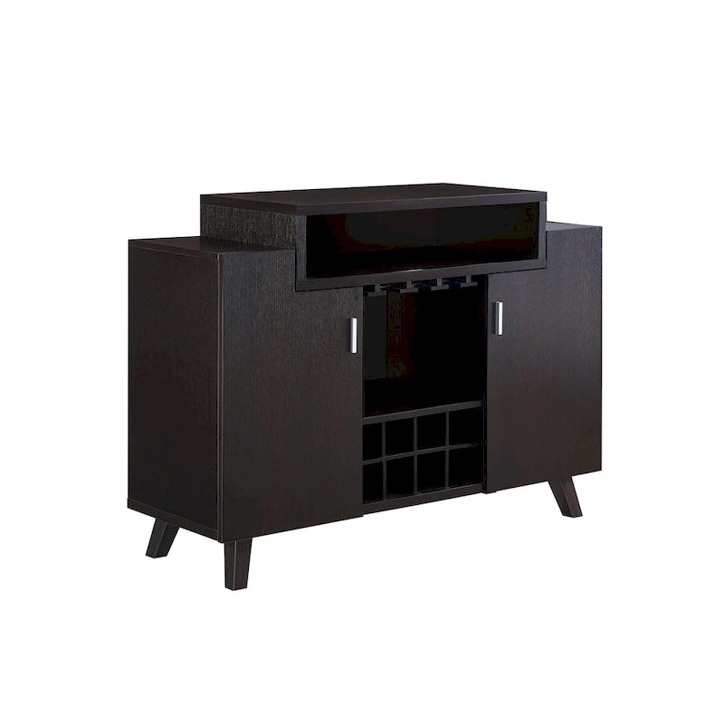 Wine Cabinet Buffet with 8-Bottle Rack and Stemware Storage – Black / Cappuccino