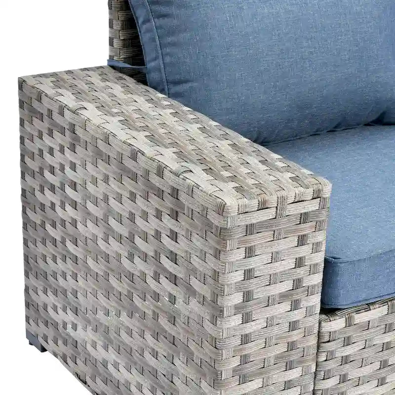 OVIOS Patio Wicker Furniture Wide Arm 7-piece Fire Pit Set with Table