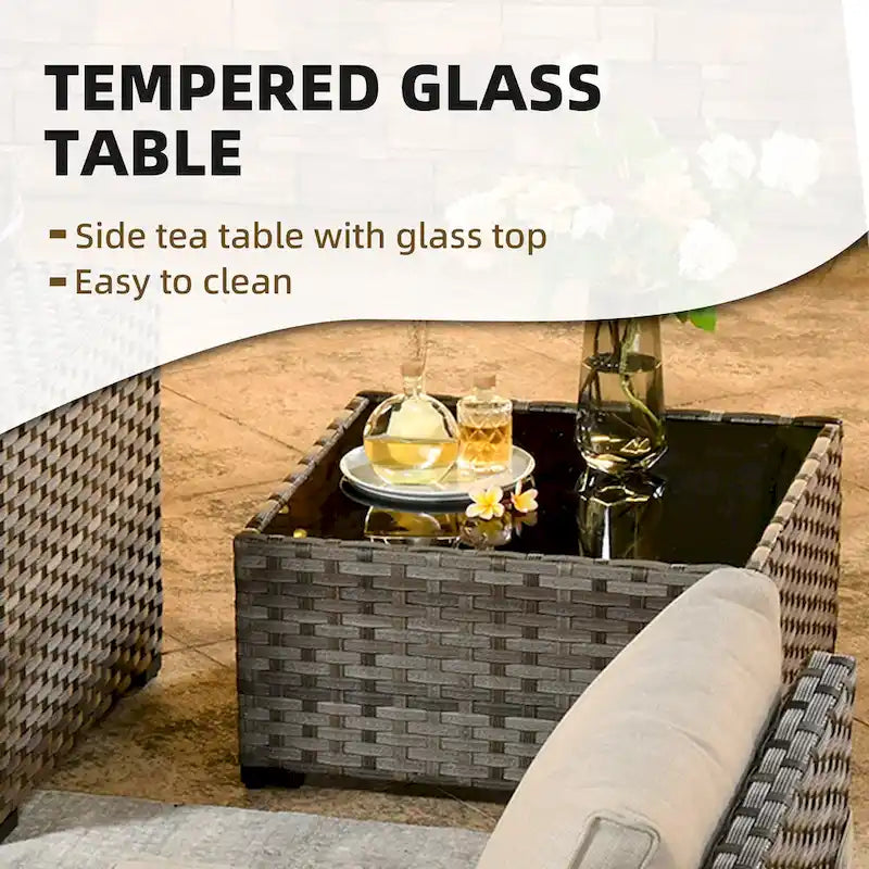 OVIOS Patio Wicker Furniture Wide Arm 7-piece Fire Pit Set with Table