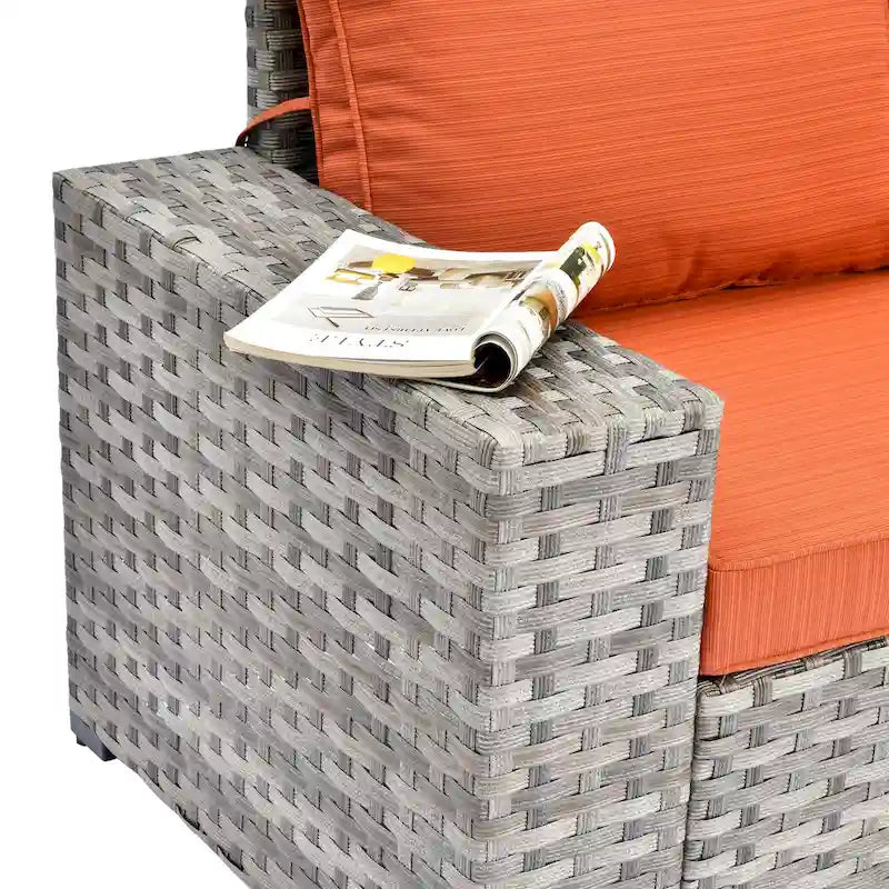 OVIOS Patio Wicker Furniture Wide Arm 7-piece Fire Pit Set with Table
