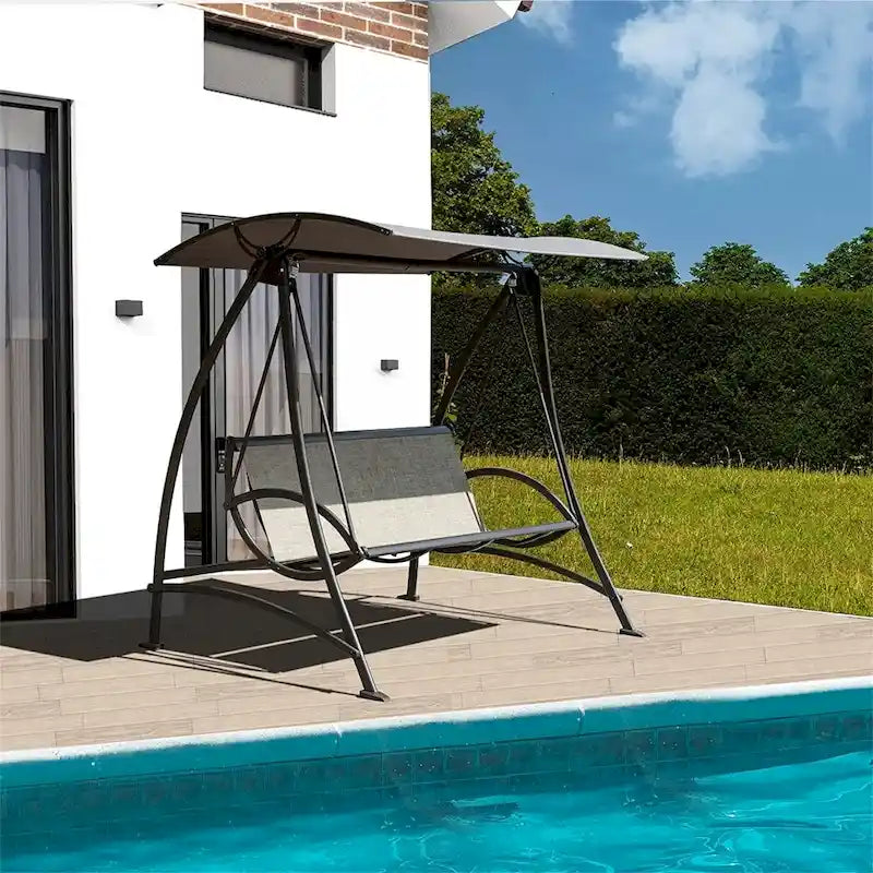 3-Seat Outdoor Patio Porch Swing Chair with Adjustable Canopy