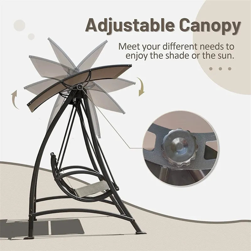 3-Seat Outdoor Patio Porch Swing Chair with Adjustable Canopy