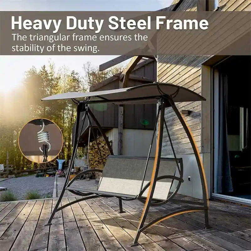 3-Seat Outdoor Patio Porch Swing Chair with Adjustable Canopy