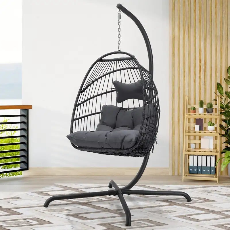 FINCATI Outdoor Oversized Luxury Hanging Egg Chair with Stand, 350 lbs Indoor Egg Swing Chair with Stand, Egg Chair Outdoor