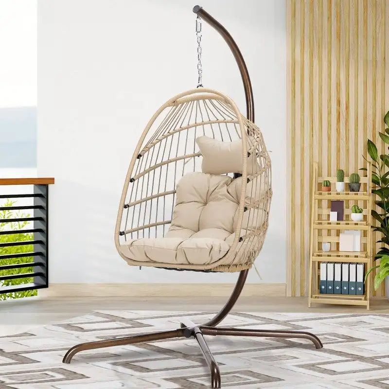 FINCATI Outdoor Oversized Luxury Hanging Egg Chair with Stand, 350 lbs Indoor Egg Swing Chair with Stand, Egg Chair Outdoor