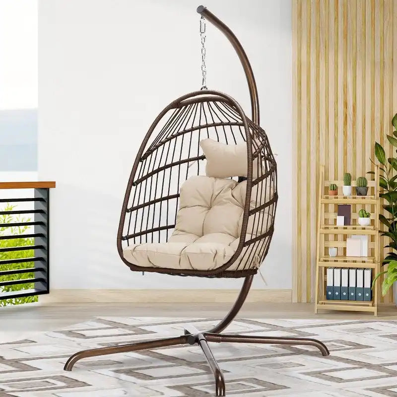 FINCATI Outdoor Oversized Luxury Hanging Egg Chair with Stand, 350 lbs Indoor Egg Swing Chair with Stand, Egg Chair Outdoor